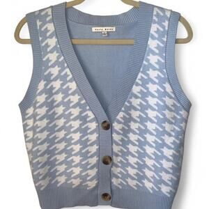 Blue and White Houndstooth Sweater Vest preppy y2k coastal